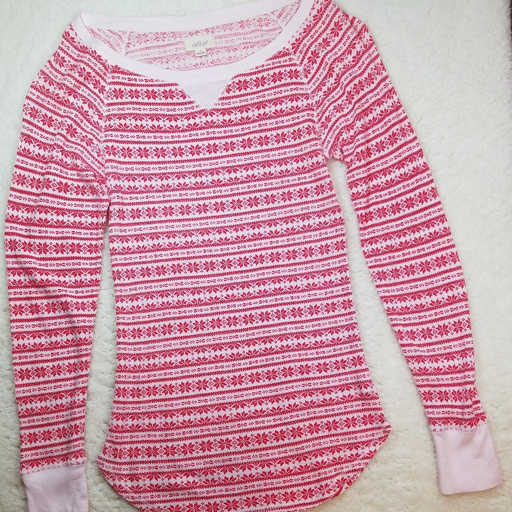 Aerie Fair isle waffle weave shirt Large